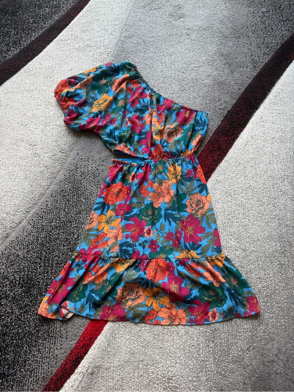 English Factory Blue Floral Cold Shoulder Cut Out Mini Dress
